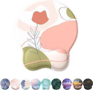 Mouse Pad with Wrist Rest Comfortable Computer Mousepad with Gel Wrist Support Smooth Surface and Non-Slip PU Base for Pain Relief Laptop Office & Home (Rose)