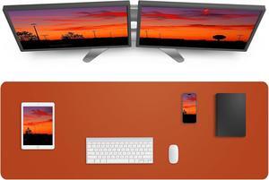Leather Desk Pad Protector Mouse Pad Office Desk Mat Non-Slip PU Leather Desk Blotter Large Desk mat Waterproof Keyboard mat for Office/Home/Decor (Orange 55 x 17)