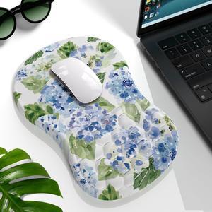 Blue Hydrangea Ergonomic Mouse pad with Wrist Rest White Cute Blue Flower Mouse Pad Kawaii Wrist Rest Pain Relief Mousepad with Memory Foam Filled Accessories Wrist Rest for Mouse Pad 12.2 X 7.9In