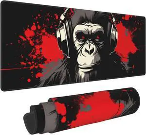 Stylish Gorilla with Headphones Against Themed Mouse Pad 31.5 x 12 Inch Anti-Slip Rubber Base Ideal for Computer Laptop Office & Home Use