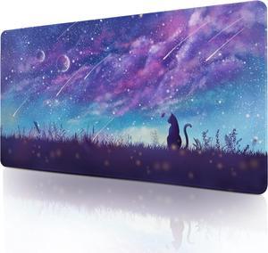 Gaming Mouse Pad Large Mouse Pad for Desk Desk Mat Extended Mousepad Cute Purple Mouse Pad with Non-Slip Rubber Base XL Desk Pad for Home Office Gaming (31.5x15.7 Cat)