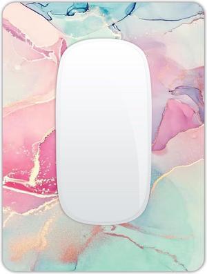 Small Mouse Pad Mini Mouse Pad 6 X 8 Inch with Non-Slip Rubber Base for Keyboard Tray Laptops Wireless Mouse Home Office Travel Washable & Portable (Pink Green Marble)