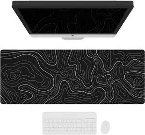 Large Gaming Mouse Pad with Stitched Edges Minimalist Topographic Map Mouse Pad Extended XL Mousepad with Anti-Slip Base Cool Mouse Pad for Keyboard and Mouse 35.4 x 15.7 in Black