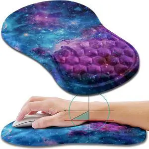 Ergonomic Mouse Pad Wrist Support Wrist Rest Mousepad for Carpal Tunnel Pain Relief with Integrated Memory Foam Slope Massage Bulge (11.8x7.9 inch Galaxy Nebula Space