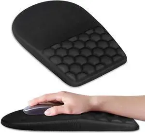Ergonomic Mouse Pad Wrist Support Upgrade Mousepad with Massage Design Non-Slip PU Base Desktop Mouse Pads for Pain Relief Computer Office & Home 12 x 8 inE-Black