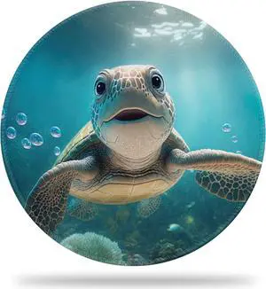Mouse Pad Cute Sea Turtle Round Desk Mat 8.8 Sea Turtle in Ocean Round Gaming Mouse Pad with Non-Slip Base and Stitched Edge Round Computer Keyboard Mouse Mat for Home Office Work 0.12 Thick
