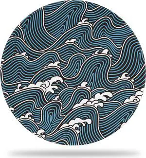Desk Mat Rough Sea Waves Round Gaming Mouse Pad 8.8 Blue Line Ocean Waves Round Mouse Pad with Non-Slip Base and Stitched Edge Round Computer Keyboard Mouse Mat for Home Office Work 0.12 Thick