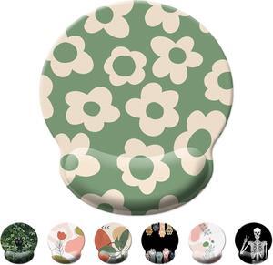 Green Mouse Pad Wrist Support Ergonomic Mouse Pad with Wrist Rest Comfortable Mousepad with Smooth Wrist Rest Pain Relief Mouse Pads for Non-Slip Base Computer Laptop Office(Vintage Groovy Flowers)