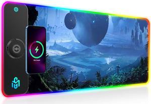 15W Wireless Charging RGB Gaming Mouse Pad LED Mouse Pad 800x300x4MM 10 Light Modes Extra Large Mousepad Non-Slip Rubber Base RGB Desk Mat for Gaming MacBook PC Laptop Desk (Planetary)