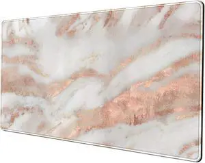 Rose Gold Marble Desk Mat Cute Desk Decor Mouse Pad Abstraction Metallic Luxury Large Gaming Mousepad (31.5x15.75 in) Women Girly Keyboard Mat Computer Desk Pad for Work/Office/Home