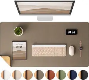 Dual-Sided Desk Pad - Leather Desk Mat Natural Cork Desk Pad Protector Large Mouse Pad for Desk Waterproof Desk Blotter Pad Desk Writing Pad for Office Work/Home Coffee (25.6x13.7)