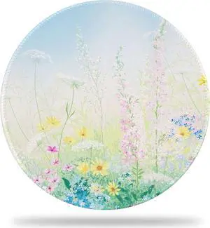 Mouse Pad Spring Blooming Wildflowers Round Desk Mat 8.8 Wildflower Oil Painting Round Gaming Mouse Pad with Non-Slip Base and Stitched Edge Round Computer Keyboard Mouse Mat for Home Office Work