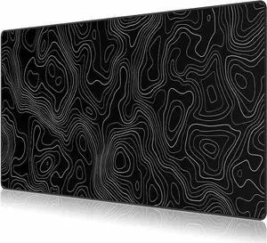 Black Topographic Large Gaming Mouse Pad XXL Mousepad Big Mouse Mat Desk Pad for Keyboard and Mouse Gaming Computer Laptop PC Desk Office Accessories