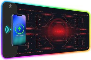 RGB Gaming Wireless Charging Mouse Pad 5/7.5/10/15W 10 Light Modes LED Mouse Pad Computer Keyboard Mat Mousepad 800x300x4MM Extended Large Desk Mat for Gaming MacBook Laptop PC Cool Red