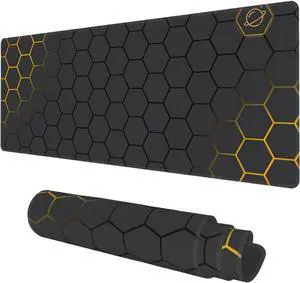 Desk Mat Black Gold Honeycomb Technology Extended Gaming Mouse Pad Large 31.5x11.8 Big Mouse Pad with Non-Slip Base and Stitched Edge Long Computer Keyboard Mouse Mat for Home Office Work
