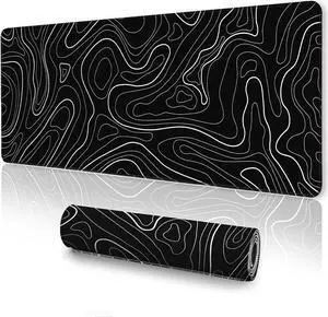 Topographic Mouse Pad Large Gaming Mouse Pad XXL Mousepad Keyboard and Mouse Pad Desk Mat 35.3 x 15.7 in Minimalist Contour for Office
