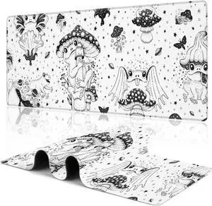 Cute Frog Mushroom Gaming Mouse Pad Kawaii Desk Mat 31.5X15.7 Large Desk Pad with Stitched Edge Non-Slip Base Keyboard Big Mouse Pad for Office Home Work Gaming