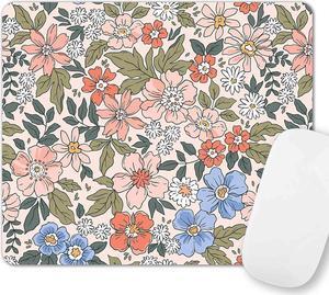 Moth Floral Mouse Pad Green Leaf Flowers Mousepad Boho Computer Small Cute Mouse Pad Washable Cloth Non-Slip Rubber Base Mouse Mat for Office Pink Blue