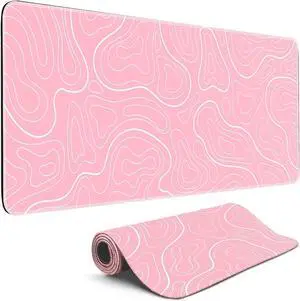 Gaming Mouse Pad Big Mousepad with Non-Slip Rubber Base 31.5 x 11.8 in XL Large Desk Mat for Gaming Home Office Long Keyboard Pad Mouse Mat for Computer with Stitched Edges Pink Topographic