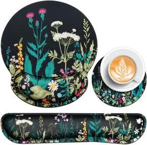 Mouse Pad with Wrist Rest Set Qomolama 3-in-1 Wrist Support Mouse Pad Set Gaming Mouse Pad with Anti-Skid Base Ergonomic Mouse Pad Memory Foam Keyboard Gel Wrist Rest