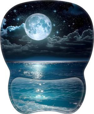 Mouse Pad with Wrist Support Non Slip Mousepad Wrist Rest for Office Computer Moon Illuminating The Clear Blue OceanErgonomic Support Mouse Mat
