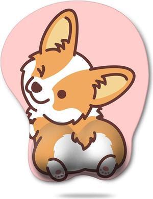 Ergonomic Pink Mouse Pad with Wrist Support Non-Slip Backing Corgi Anime Cute Gel Mouse Pad Wrist Rest Easy-Typing and Pain Relief for Gaming Office Computer Laptop(Pink Cute Corgi)