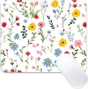 Cute Mouse Pad Computer Kawaii Mousepad Floral Aesthetic Flower Girly Women Design Kids Girls Teen Pretty Modern White Colorful Decorative Art Small Office Mouse Mat for Laptop