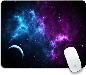 Blue Purple Galaxy Mouse Pad Colorful Sci-fi Office Laptop Computer Mouse Pad with Stitched Edges Non-Slip Washable Personalized Design Nebula Art Mousepad 12 X 10 Inch