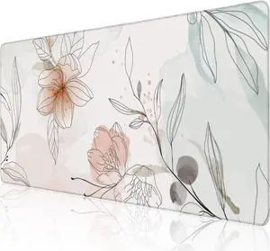 Desk Mat Abstract Boho Flowers Extended Large Gaming Mouse Pad for Desk XXL Non-Slip Rubber Base Stitched Edges Long Computer Keyboard Desk Pad Mouse Mat for Home Office Gaming 35.4X15.7