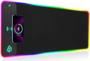 Wireless Charging RGB Gaming Mouse Pad 15W LED Mouse Mat 800x300x4MM 10 Light Modes Extra Large Mousepad Non-Slip Rubber Base Computer Keyboard Mat for Gaming MacBook PC Laptop Desk