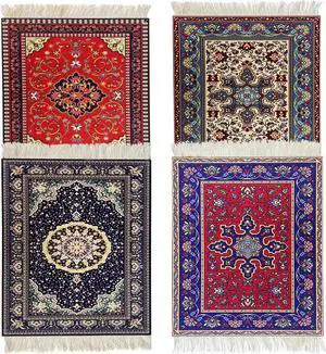 Rug Mouse Pads 4 Pack Woven Rug Persian Style Carpet Mouse Pad for Table Décor
