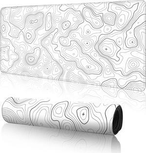 Topographic Large Gaming Mouse Pad White Mouse Pad Gaming Mouse Mat Desk Pad 31.5 x 11.8 Desk Mat Minimalist Mouse Pads for Desk Extended White Keyboard Mousepad with Non-Slip Base and Stitched Edge