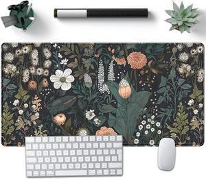 Dark Flower Desk Mat Floral Plants Mouse Pad Boho Aesthetic Wildflowers Large Gaming Mousepad Desk Pad XXL Keyboard Mouse Mat Full Desktop Mat Women Office Desk Accessories 31.5x15.7
