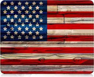 Game Mouse Pad with Seam Edge Wood Grain American Flag Anti-Skid Waterproof Base Computer Mouse Pad Home Office Work and Desktop Pad