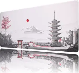 Pagoda Falls Extended Gaming Mouse Pad - Non-Slip Large Mouse Mat with Stitched Edges Smooth Micro-Fiber Computer Desk Mat Hand Washable Gaming Mousepad 35.4x15.7x0.16 (900x400x4mm)