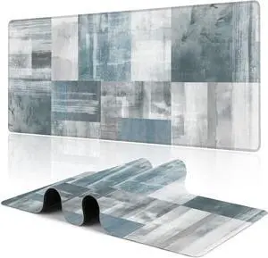 Gaming Mouse Pad Blue and Grey Abstract Art Desk Pad 31.5X15.7 Extended Gaming Mouse Pad Mat with Stitched Edge Non-Slip Base Big Mouse Pad for Office Keyboard Laptop