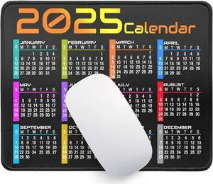 Calendar Mouse Pad with Stitched Edges Non-Slip Rubber Base Computer Mousepad Personalized for Wireless Mouse Mouse Mat for Laptop PC Office with Design (Black Calendar 2025)