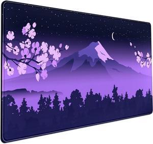 Purple Desk Mat Japanese Desk Pad Cute Fuji Mountain Gaming Mousepad Large Cherry Blossom Mouse Pad XXL Desk Mats Kawaii Anime Deskmats Desktop Protector Laptop Keyboard Mat Pad 31.5x15.75 in