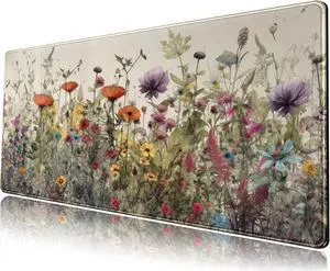 Watercolor Flowers Desk Mat Floral Boho XL Mouse Pad Large Mousepad Extended Vintage Aesthetic Laptop Keyboard Mat Cute Gaming Desk Pad Mouse Mat 31.5x11.8 Office Desk Decor for Women