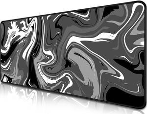 Gaming Mouse Pad Spill-Proof Extended Large Marble Fluid Design Non-Slip 31.5x11.8 XL Mousepad Smooth Surface Desk Mat for Work Home Office (Black and White)