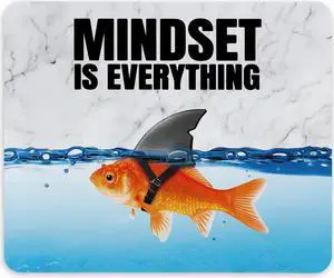 Mindset is Everything Inspirational Quotes Goldfish Shark Pattern Mouse Pad 9.4x7.9 Inch Non-Slip Rubber Base Mousepads for Dorm Office Home Desk Decor