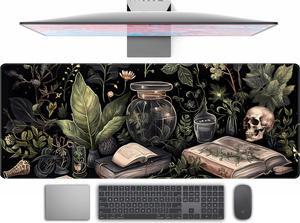 Dark Academia Desk Mat Mouse Pad XL Extended Large Gaming Desk Pad Mousepad Mystical Green Plant Computer Laptop Keyboard and Mouse Mat Desktop Protector Mat for Women Girl Office 31.5x11.8 in