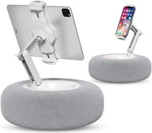 Tablet Stand with Pillow Compatible with 4.7-13 Phone/Tablet iPad iPhone  Google Kindle 360°Adjustable Phone Holder for Bed with Soft Plush Fabric and Detachable Bowl Grey