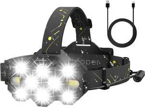 Headlamp Rechargeable High Lumen Bright 10 LEDs Head Lamp 8+2 Modes Head Light with Red Light for Adult Waterproof Head Flashlight for Outdoor Running Hunting Camping Hiking