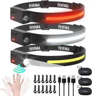 3 Rechargeable Headlamps with Red Light LED Headlamp Flashlight with Carrying Case 1000 Lumen 230° Wide Beam & Spot Light Sensor Mode 2.47oz Lightweight Head Lamp for Camping