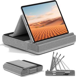Tablet Pillow Stand Multi-Angle Viewing Ipad Holder for Lap Bed and Desk Foldable Soft Pad Dock with Stylus Mount Compatible with Ipad Pro 12.9 10.5 11 Air Mini Phones Books E-Reader