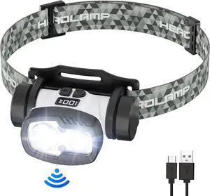 Rechargeable LED Headlamp Flashlight 1500 Lumen Headlight with 9 Modes Motion Sensor Head Lamp Camping Essentials Gear Waterproof Head Light Flashlight for Hiking Fishing Cycling Black
