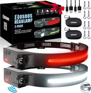Original 2 Rechargeable Headlamp Flashlight w/Red Light & Carry Case 1000 Lumen Bright LED Head Lamp Wide Beam Motion Sensor 2.4 oz Lightweight Headlight for Hiking & Camping Gear