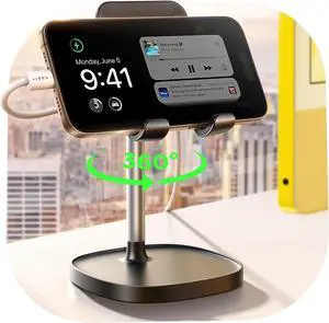 Phone Stand Adjustable Height and Angle Foldable Cell Phone Stand Holder for Desk Taller iPhone Stand Compatible with 4.7-13 Smartphones iPad Tablet Black