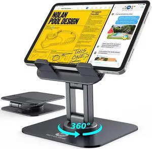 for iPad Stand 360 Rotating Adjustable Tablet Stand for Desk Portable Monitor Tablet Stand Holder Office Accessories Compatible with Kindle 4 - 15.6 Tablet iPad PS iPhone Stand Black